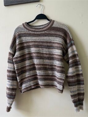 a.n.a Striped Crewneck Sweater in Brown and Cream